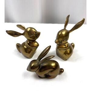 Vintage Brass Bunnies Trio Easter Spring Decor Paper Weight Desk Decor 1980s